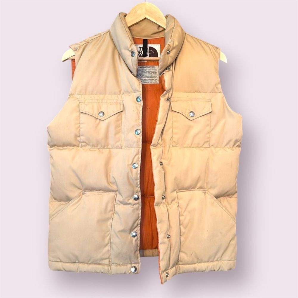 THE NORTH FACE Vintage 70s/80s Tan & Orange Made In USA Down Puffer Vest